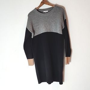 NWT Madewell Colorblock Sweater Dress Black Gray Brown Size M, Merino Wool